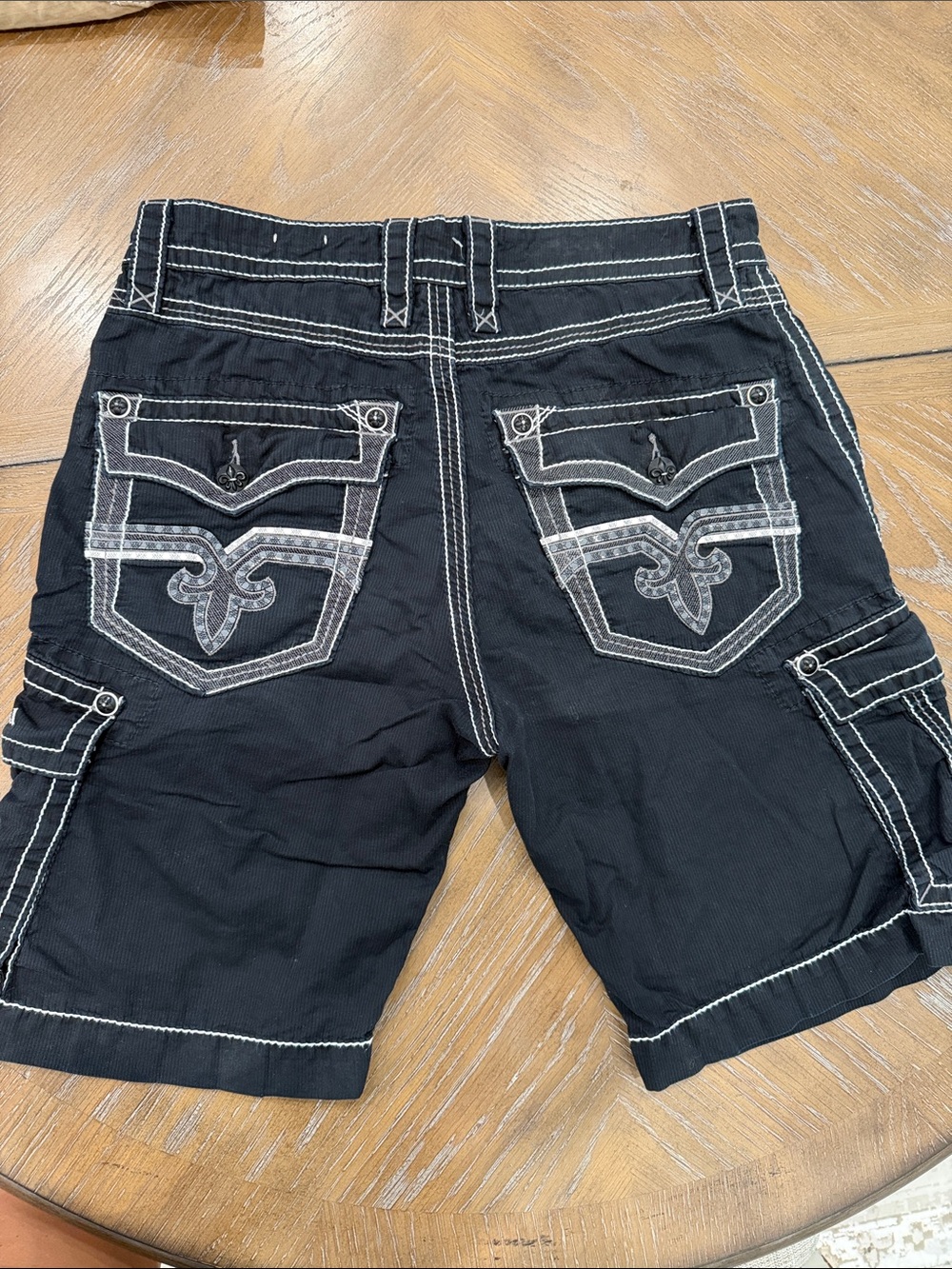 Rock Revival Black Cargo Shorts with White Contrast Stitching